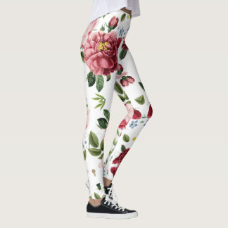 Legging Rosas Inglesas Românticas Elegantes Vintage Rosa