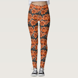 Legging Rosas Laranja Enferrujadas Quentes