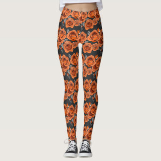 Legging Rosas Laranja Enferrujadas Quentes
