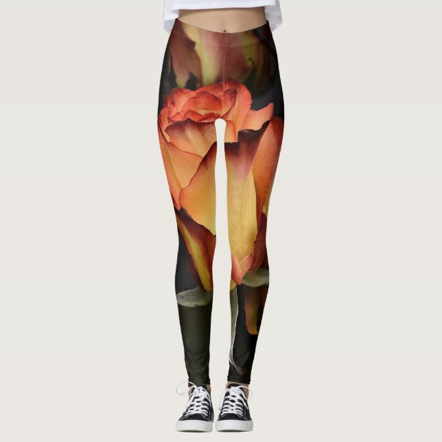 Legging Rosas laranja, vermelha e amarela (Frente)