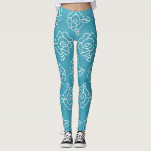 Legging Rosas Modernas em Turquesa Claro