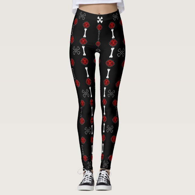 Legging Rosas mortos (Preto com Vermelho) (Frente)