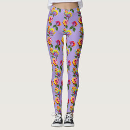Legging Rosas Multicoloridas Brilhantes em Tons de Arco-Ír