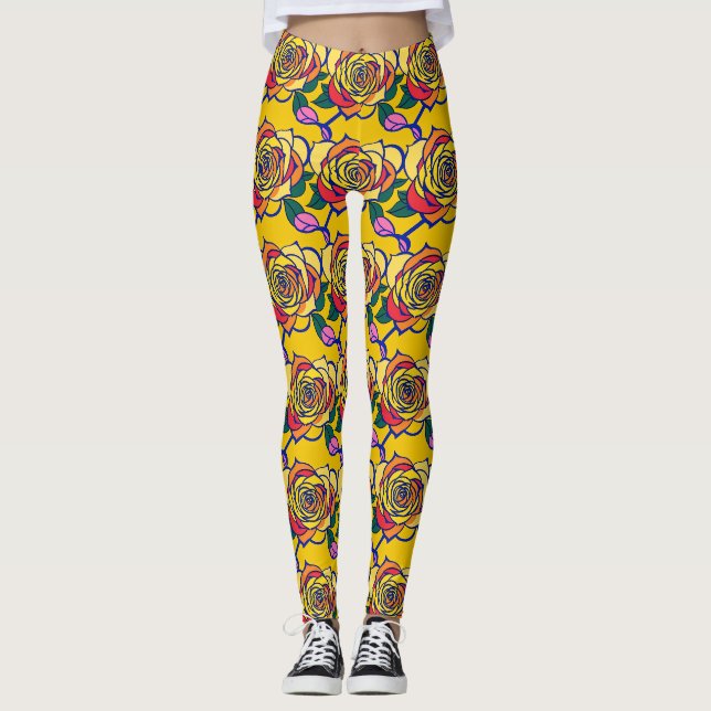 Legging Rosas Multicoloridas Em Um Estilo Pop Art (Frente)