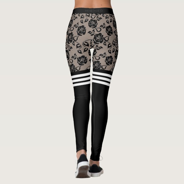 Legging Rosas Negras Negras Negras Lace Fishnet Sobre As M (Verso)