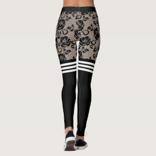 Legging Rosas Negras Negras, Perna De Coluna Sobre As Mei