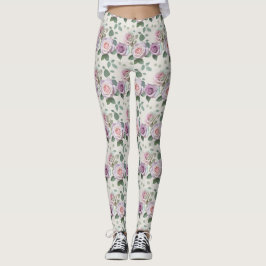 Legging Rosas Pastéis em Tons de Lilás Menta e Bege