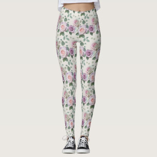 Legging Rosas Pastéis em Tons de Lilás Menta e Bege