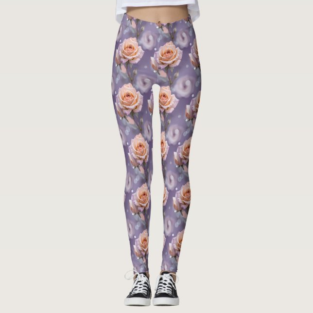 Legging Rosas Pastel Suaves em Tons de Pêssego e Rosa Páli (Frente)