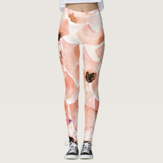 Legging Rosas, pedras e folhas, padrão de aquarela.