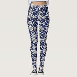 Legging Rosas Prateadas e Brancas