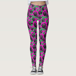 Legging Rosas Pretas Brilhantes Em Um Fundo Rosa Quente