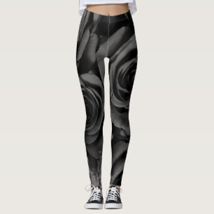 Legging Rosas Preto & Cinza Escuro Moda Chique