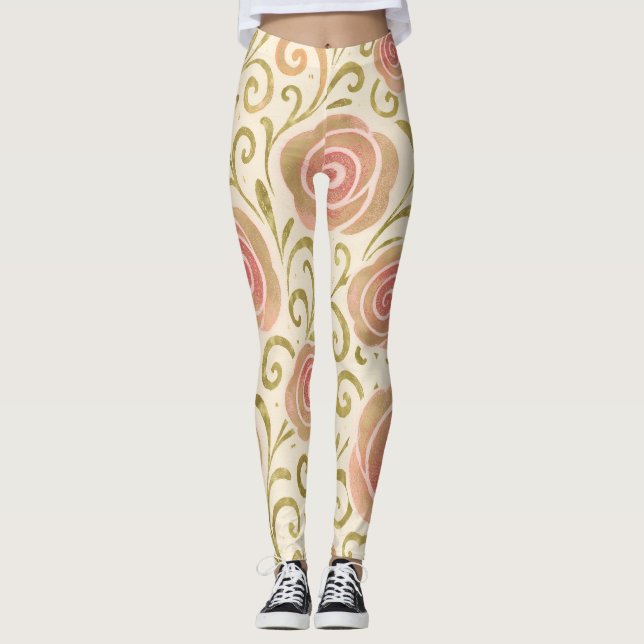 Legging Rosas Princesas Conto de Fadas Rosa e Dourado (Frente)