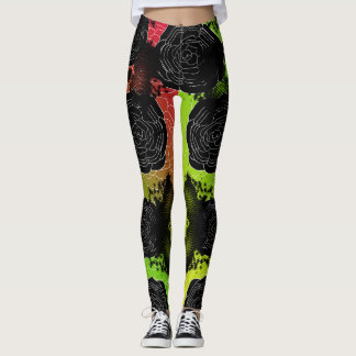 Legging Rosas-Rasta manchados preto