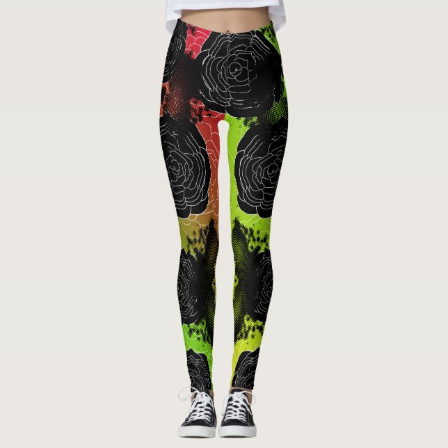 Legging Rosas-Rasta manchados preto (Frente)
