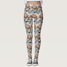 Legging Rosas Renderizadas em 3D em Tons de Azul e Branco