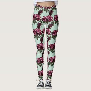 Legging Rosas Ricas Roxas E Vermelhas Profundas Em Um Verd