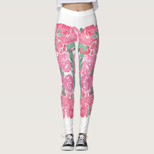 Legging Rosas Românticas em Aquarela Padrão Floral Rosa Ve