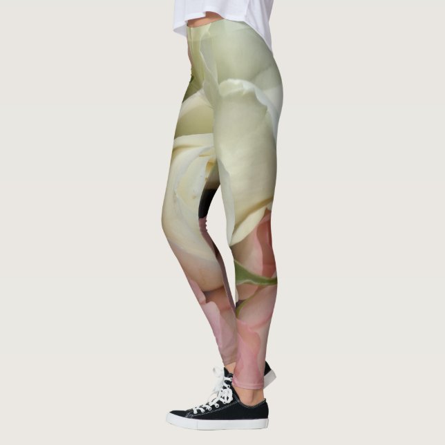 Legging Rosas Românticos Flores Rosa Suaves Pernas Florais (Esquerda)