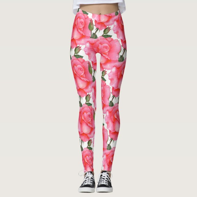 Legging Rosas Rosa Arte Floral (Frente)