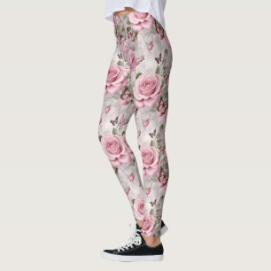 Legging Rosas rosa e Borboletas Aquarela