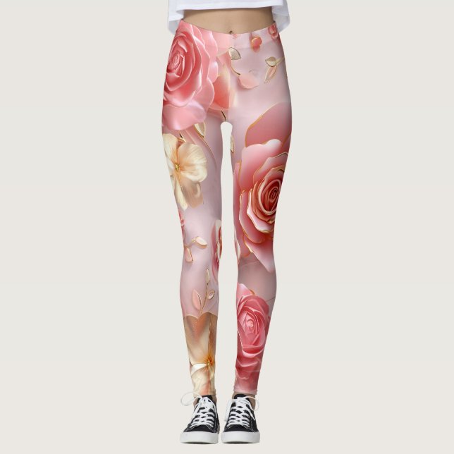 Legging Rosas rosa impressionantes (Frente)