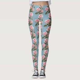 Legging Rosas Rosa Pastel Em Um Fundo Azul Céu Suave