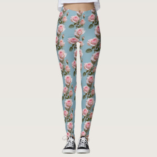 Legging Rosas Rosa Pastel Em Um Fundo Azul Céu Suave