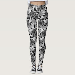 Legging Rosas, rosas, preto e cinza, pretos