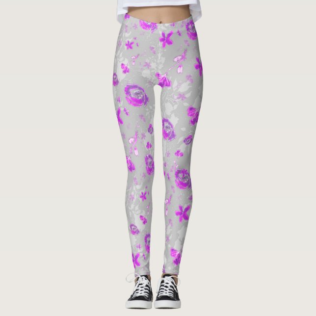 Legging Rosas Roxas Claras (Frente)
