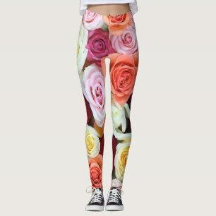 Legging Rosas roxas e brancas grandes e cor-de-rosa