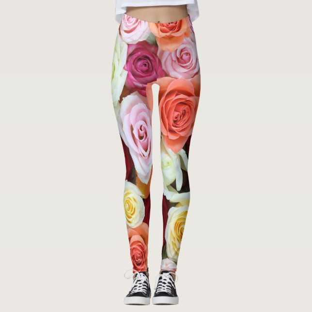 Legging Rosas roxas e brancas grandes e cor-de-rosa (Frente)