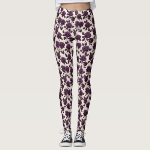 Legging Rosas Roxas Escuras Brilhantes Sobre Fundo de Marf