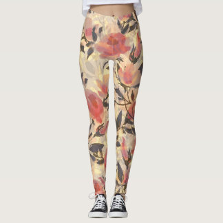 Legging rosas selvagens primavera: padrão de aquarelas.