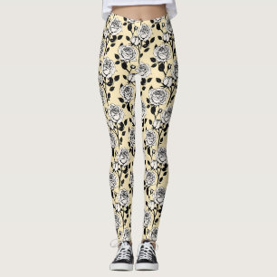 Legging Rosas Simples em Preto e Branco em um Estilo Gráfi