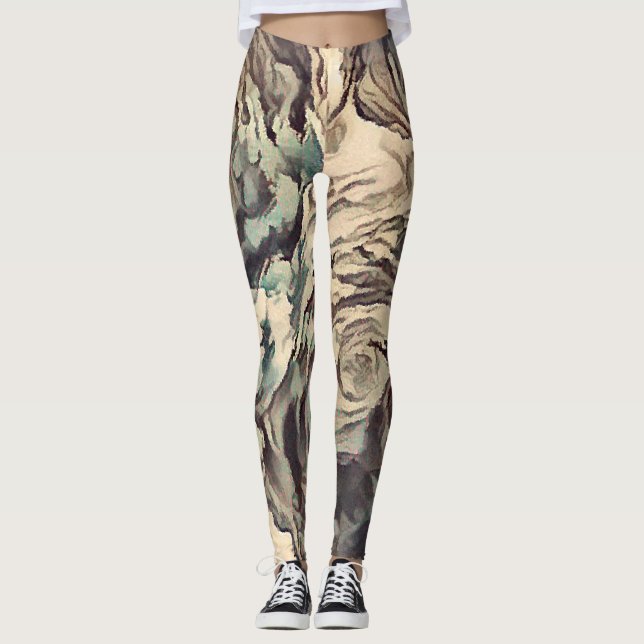 Legging rosas texturizados com pincel de abstrato (Frente)