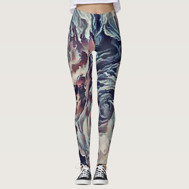 Legging rosas texturizados com pincel de abstrato art impr (Frente)