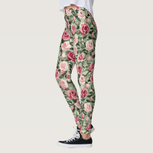 Legging Rosas Verdes Rosa Vermelhos Floral