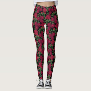 Legging Rosas vermelhas a preto.