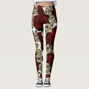 Legging Rosas Vermelhas & Caveiras Flora Negra Gótica Bran