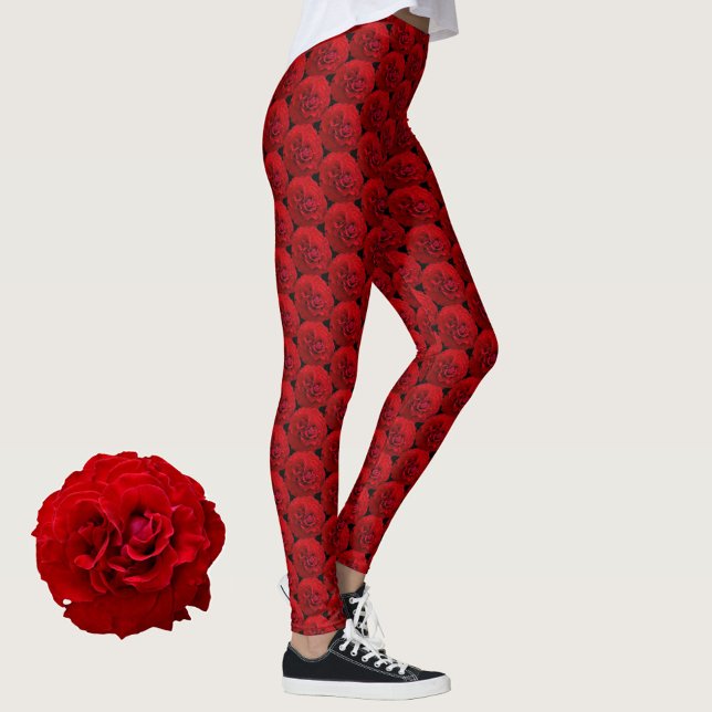 Legging Rosas vermelhas clássicas em preto (Criador carregado)