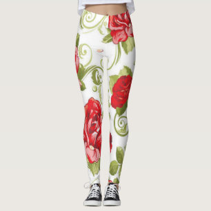 Legging Rosas vermelhas com Tendrils. de roda