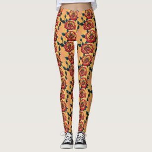 Legging Rosas Vermelhas E Amarelas