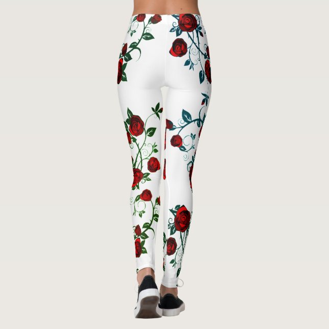 Legging Rosas vermelhas em branco, padrão de vetor floral  (Verso)