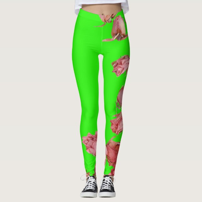 LEGGING ROSAS VERMELHAS NATURAIS EM NEON GREEN (Frente)