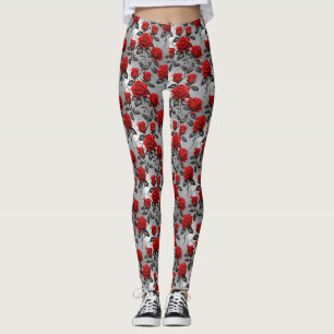 Legging Rosas Vermelhas Vibrantes Sobre um Fundo de Prata