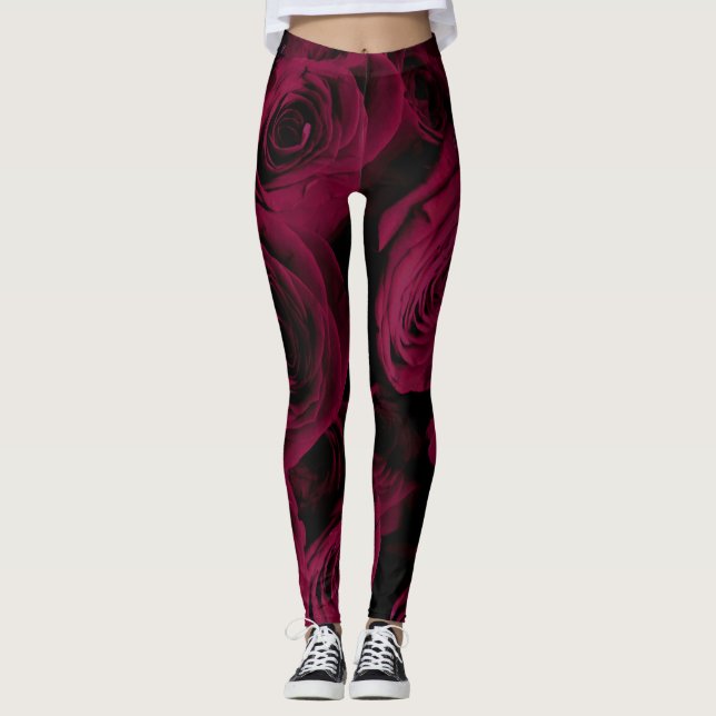 Legging Rosas vermelho-escuro (Frente)