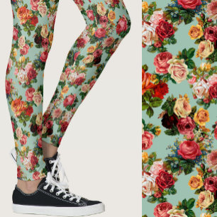 Legging Rosas vintage florais rosa e verde sage Padronizad