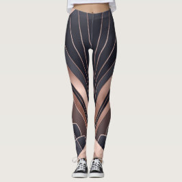 Legging Rose Gold Navy Geometric Fan Neo Deco Art